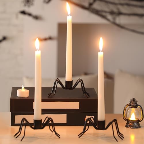 Mumufy 3 Pack Black Spider Taper Metal Candle Holders Halloween