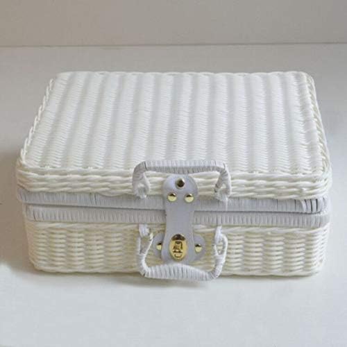 Handmade Rattan woven rattan box retro storage decoration suitcase PP rattan box storage plastic makeup organizer treasure chest - (Size: 40X30X19CM, Color: white)