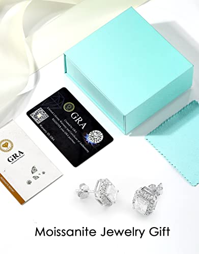Jaransheti 3Ct Emerald Cut Moissanite Fancy Halo Stud Earrings For Women,D Color Vvs1 Clarity Brilliant Lab Created Diamond Flat Back Earrings S925 Sterling Silver Classic Moissanite Jewelry Gifts For Women Mom Wife #TOP5