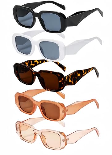 NLEYANB 5-Piece Y2K Retro Square Sunglasses for Women & Men, UV400 Small Rectangle Unisex Shades, 90s Fashion Bulk Pack for Daily Outdoor Party