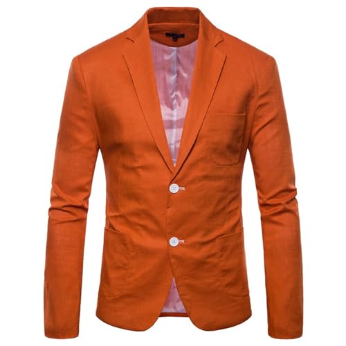 Mens Cotton-Linen Blazer Coat Two Button Lightweight Suit Jacket Casual Sport Business Daily Blazer Jacket