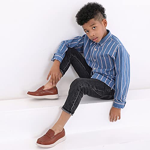 Starmerx Boys Loafers Kids Casual Slip On School Shoes Moccasin (5,Brown) #TOP1