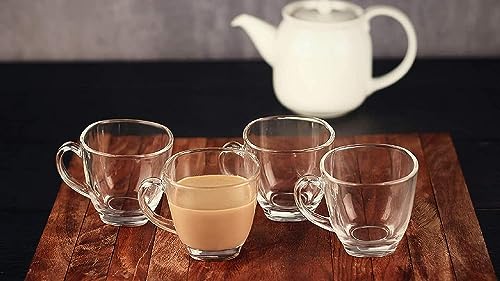 Image of VILON Italian Premium Glass Tea Cup Set | Coffee Mugs with Handle Transparent Drinking Cup for Milk, Cappuccino, Hot Chocolate & Cold Beverages | 190ml | Set of 6 (SQ Teacup 190ML 6)