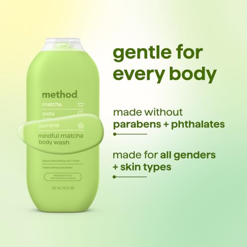 Image of method Body Wash, Mindful Matcha, 18 fl oz | Soothing Formula, Leaves Skin Feeling Soft & Moisturized, Made Without Parabens, Notes of Matcha, Yuzu & Jasmine