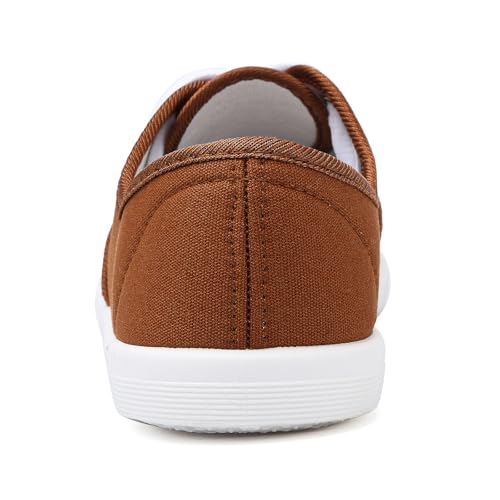 Image of Womens White Canvas Sneakers Lightweight Lace Up Fashion Comfortable Canvas Shoes Low Top Slip On Casual Tennis Walking Shoes Women Footwear