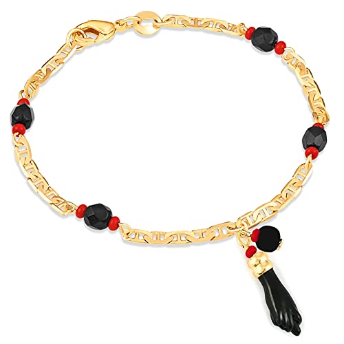 Azabache Bracelet for Women and Men, Jet Stone Amulet and Figa Hand for Evil Eye Protection, 7.5