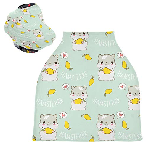 かわいいハムスターラブマンゴーベビーカーシートカバーキャノピー伸縮性看護カバー幼児用母乳の男の子の女の子のための通気性防風冬のスカーフ
