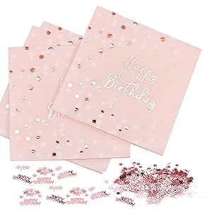 JOJOR Servilletas Cumpleaños, 32 Piezas Servilletas de Papel Rosas para Cumpleaños Fiesta Niña, Decoracion Cumpleaños Aniversario, Paper Napkins Rose Gold, 3 Capas – 16,5 x 16,5 cm