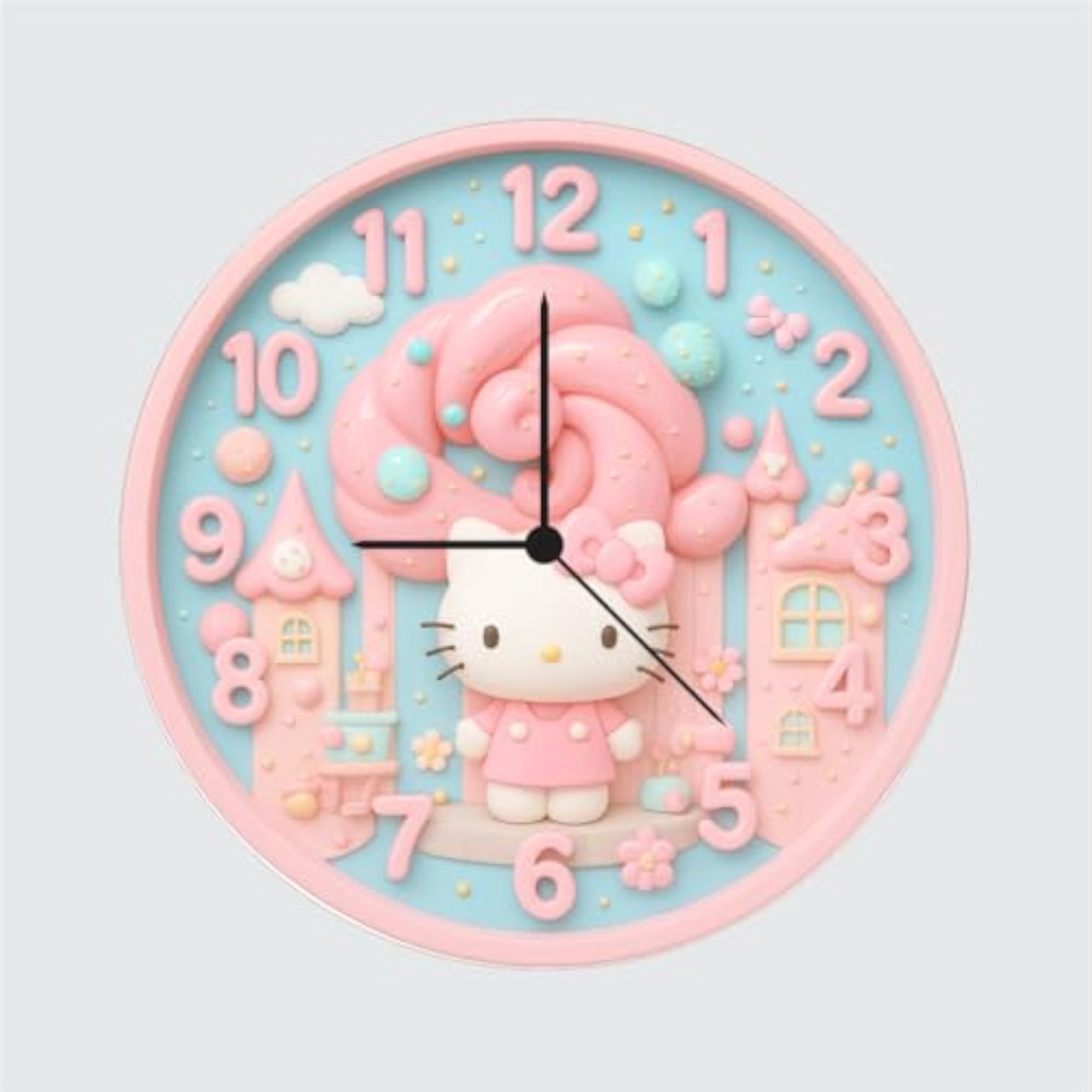 Cute Kitty Wall Clock for Kids Room, 12 Inch Silent Quartz
