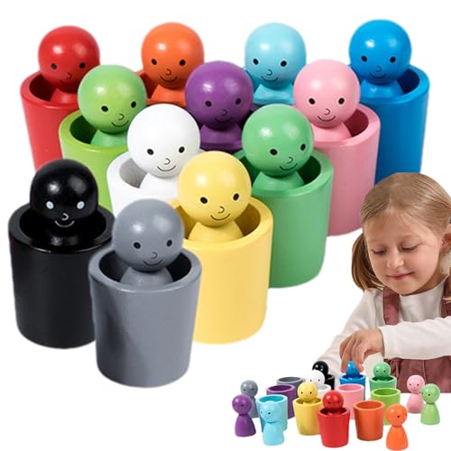 Generisch Vaso clasificador de colores, juguete de madera para muñecas de juego, actividad de recuento de conteo preescolar, herramienta educativa de emparejamiento con niños mayores de 3 años de