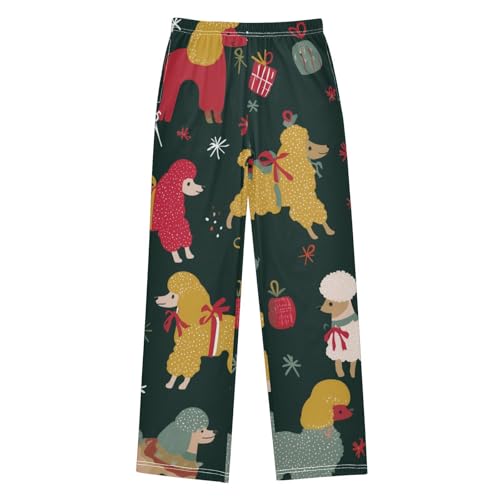 ZZXXB Xmas Poodle Boys Long Pants Soft Trousers Elastic Waist Kids Lounge Bottoms with Pockets S-XL