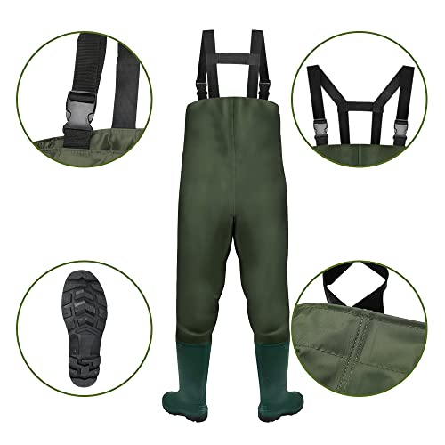 Jiubiaz Wathose 70D Nylon Composite PVC Angelhose, mit rutschfesten Gummistiefeln, Teichhose, Hochwasserhose, geeignet für Baustellen, Angeln, Bauernhöfe, Gärten（XXL）
