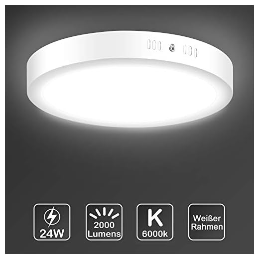 Uchrolls LED Lámpara de techo-24W Plafón de techo redonda, 6000K, Blanco frío, Ø 30 cm, 2000LM,Super Brillante,No-Regulable, Ideal para Sala de Estar, Cocina, Balcón, Pasillo