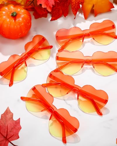 Photect 12 Pair Fall Heart Sunglasses Bulk Orange Yellow Thanksgiving Heart Glasses Gifts Autumn Sunglasses Fall Glasses Thanksgiving Party Decoration Photo Props for Women Men4