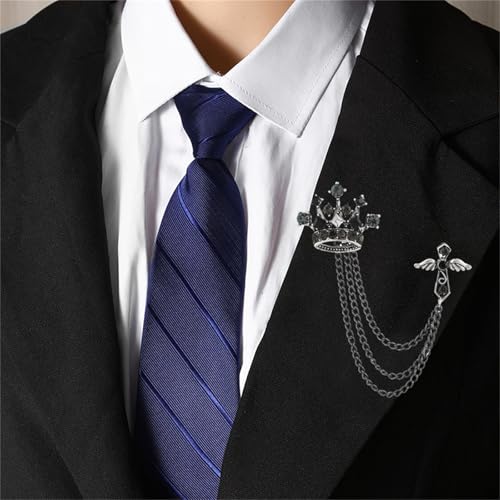 Image of coadipress Crown With Hanging Chain Brooch for Women Men Elegant Gentlemen Gold Silver Crystal Crown Lapel Pin Vintage Rhinestone Wedding Brooch Suit Shirt Pin Accessories