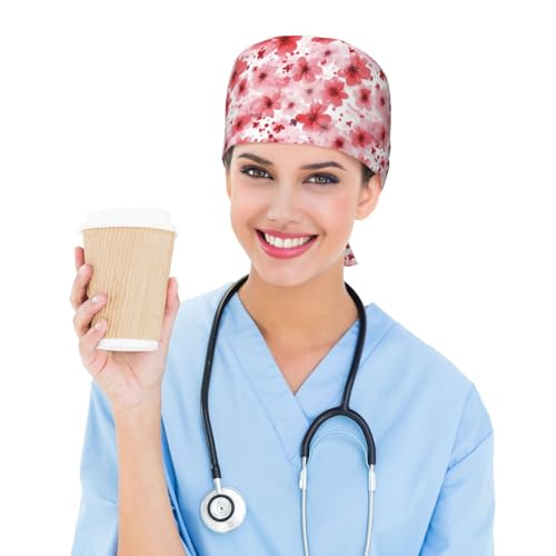 Image of Working Cap Scrub Cap with Sweatband Adjustable Unisex Women Tie Back Hat Nurse Surgical Caps