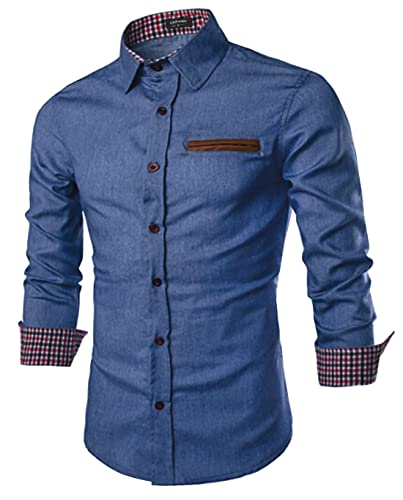 COOFANDY Hemd Herren Langarm Jeanshemd Denim Hemd Rockabilly Regular Fit Freizeithemd Baumwoll Langarmhemd Cowboy-Style Männer Hemden B-SkyBlue M