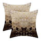 Sorktse Boho Brown Black Pillow Covers 18 x 18 Inch Set of 2 Abstract Brown Golden Geometric Throw Pillows Outdoor Decorative Modern Art Cubic Pillowcase Linen Cushion Cases for Bed Sofa Couch