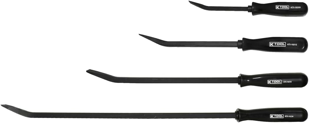 K Tool International Pry Bar Set Bent End 4 Piece w/Black Square Handle