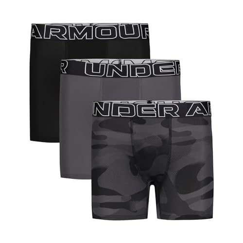 Under Armour Boys Performance Tech Boxer Briefs - Solid 3-Pack (Big Kids), Large, Black