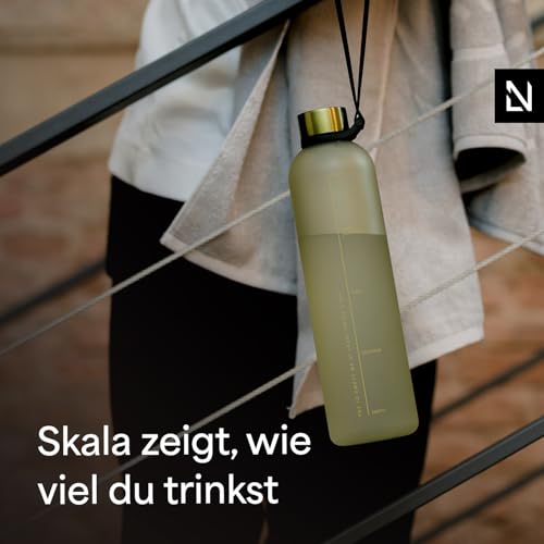Image of LARS NYSOM Water Bottle 34oz | Drinking Bottle 1 Liter | Ultralight Tritan Sports Flask leak-proof | Ideal for sports, office, yoga | 2 lids included (Gray /Gold, 33.9oz)