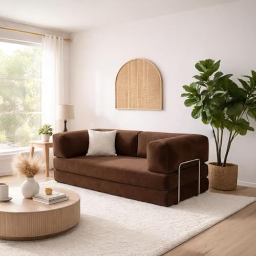 Image of Torque Vegas 3 Seater Sofa Cum Bed for Sleeping - Dark Brown | Premium Suede Fabric 3-Seater Double Foam Fold Out Sofas Bed | Convertible 2 in 1 Sofa Cuma Bed for Office