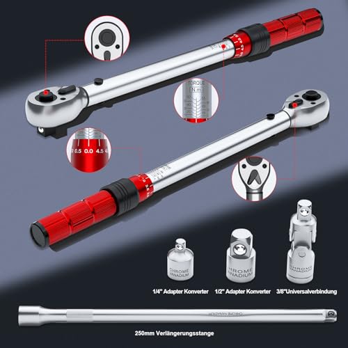 Miniatura 3 de Mocine Juego De 5 Llaves Dinamométricas De 3 8 , Llave Dinamométrica De 3 8 , 5-60 Nm. Poste De Extensión De 250mm, Adaptador De 1 2 Y Adaptador De 1 4 , Junta Universal