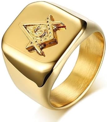 Masonic Freemason Ring for Men 10K/ 14K/ 18K Solid Real Yellow Gold Ring for Men Masonic Freemason Yellow Gold Luxury Mens Ring Gifts Engagement Ring for Him Mens Fine Jewelry US 4-16