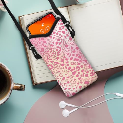 Image of Small Crossbody Bag for Women Waterproof Neoprene Phone Pouch with Shoulder Strap Women's Mini Travel Bag for Cellphone Keys Lipstick, Leopard Print Light Pink