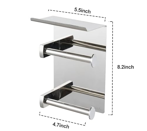 Scdgrw Double Toilet Paper Holder With Shelf, 304 Stainless Steel Toilet Paper Holder Wall Mounted, Bathroom Toilet Paper Holder Storage, Commercial Tissue Holder Double Roll Dispenser(Brushed Nickel) #TOP1