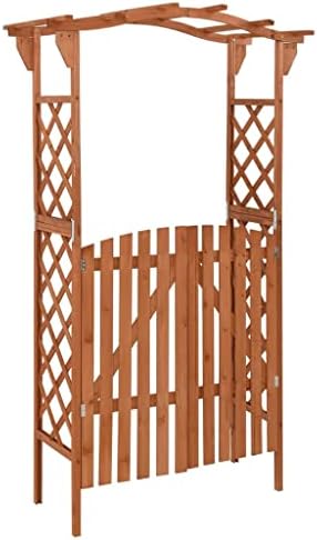 vidaXL Solid Firwood Pergola with Gate Home Lawn Backyard Outdoor Garden Patio Terrace Balcony Wooden Entryway Flower Planter Arbor Arch