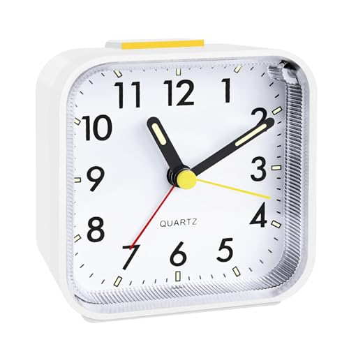 CNMTCCO Wecker,wecker analog ohne Ticken,batteriebetrieben, lauter Alarm,Schlummerfunktion,geräuschloser Betrieb, leuchtendes Display, tragbares Design für Tiefschläfer.(Weiß)