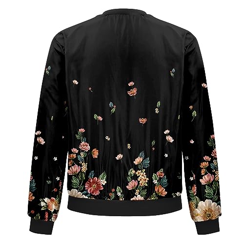 Bomber Jacket Women 2025 Long Sleeve Stand Collar Fall Jackets Lightweight Causal Floral Zip Up Coats3