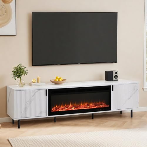 EROMMY 70" Fluted Fireplace TV Stand, Modern Entertainment Center with