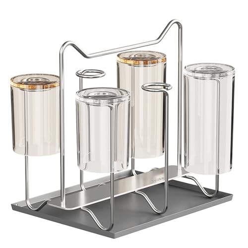 ELECTRO-WEIDEWORLD グラススタンド 6個掛け 304ステンレス製 炭素鋼トレイ付き コップ立て 水切り グラス置き おしゃれ キッチン収納 グラスホルダー (長方形6個タイプ)