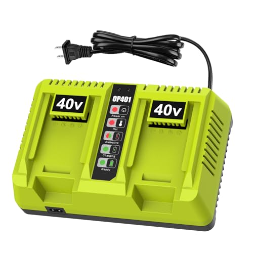 energup 2Port OP401 Charger for Ryobi 40 Volt Lithium Battery, Dual Ports Compatible with 40V OP4015 OP4026 OP4040 OP4050 OP4060, for Lith-ion Ryobi 40V Battery Charger