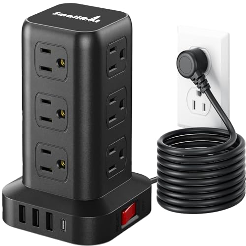 Extension Cord with Multiple Outlets, SMALLRT Power Strip Tower, PD 20W USB C, Power Strip with USB Ports 12 AC Outlets, 10FT Outlet Extender for Home Dorm, Office Supplies, Overload Protection