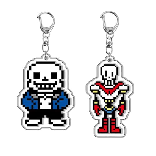 2 Pcs Porte Clés Under Tale sans Papyrus Figurine Jeux Under Tale Pendentifs Porte-Clés Decoration Acrylique Keychain (3)