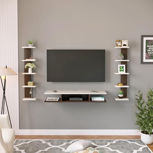 Duadecor Wooden TV Unit for Living Room | MDF Wood with Wall Mount 5 Tier Shelf TV Console Unit | Set Top Box Stand & Wall Display Rack Shelves Upto 50″ Inch, Large LCD Panel(wenge – White) Duadecor Wooden TV Unit for Living Room | MDF Wood with Wall Mount 5 Tier Shelf TV Console Unit | Set Top Box Stand & Wall Display Rack Shelves Upto 50″ Inch, Large LCD Panel(wenge – White)