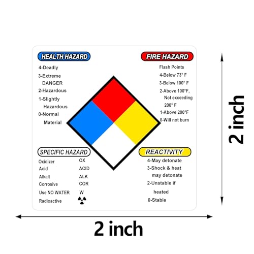 Wootile WOOTILE2024010404 Right To Know Labels Hazardous Material System Label 2 Inch Nfpa Classification Diamond Labels Square Health Fire Reactivity Specific Hazard Stickers 500 Pcs thumb #5