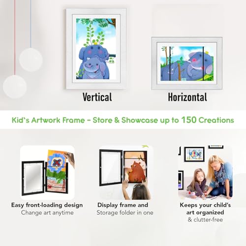 Image of Nostrae by Ekhasa Kids Art Frame Display and Storage | Kid Drawing Storage Case for Walls | Clap Art Display for Kids | Kids Drawing Storage | Magnetic Wooden Open Frame (White, 9.2x12.6 inch)