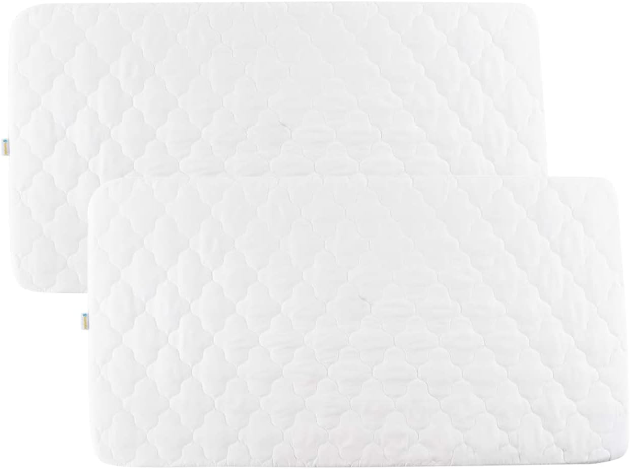 Bamuho 2 Pack Waterproof Pack and Play Sheets Fitted Quilted, Breathable Pack and Play Mattress Pad Cover, Thick Pack n Play Mattress Protector for Baby Playpen Playard - 39" x 27", White