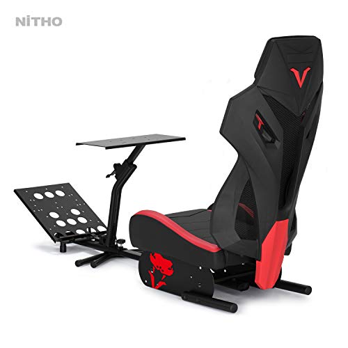 Image of NITHO Viper RT-1 R Extra Solid Racing Seat, Simulator Cockpit Steering Wheel Pedal Stand Supporter, Red /Black