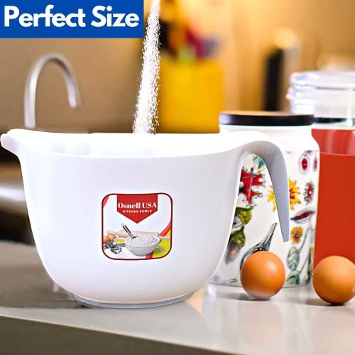 Osnell Usa Mixing Bowls With Pour Spout, Set Of 2 | Plastic Bowls Ideal For Mixing Up Cakes, Salad Bowls, Microwave And Dishwasher Safe, Large Size | 3.6 Quart | Baking Supplies #TOP4