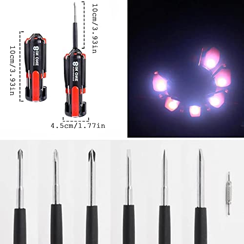 Image of 8 in 1 Screwdrivers with Worklight and Flashlight, Multifunctional Screwdriver for Home Kitchen Car, Portable General Professional Set,Without batteries Red