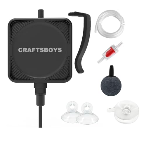 Craftsboys Ultra Silent Fish Tank Luftpumpe, Aquarium Sauerstoffpumpe für 10L-40L Fischtank, Einzelauslass (Schwarz)