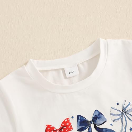 Kids Toddler Little Girls 4th of July T-Shirt Coquette Red White & Blue Patriotic Bows Retro American Flag Top3