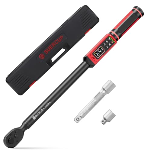 SUERCUP 1/2-inch Digital Torque Wrench(3.8-250.8Ft.Lb/5.1-340Nm) ±1% Accuracy Digital Torque Wrench with Vibration, Buzzer,LED Notification and Five Units of Measure, for Car,Motorcycle Repair, DIY
