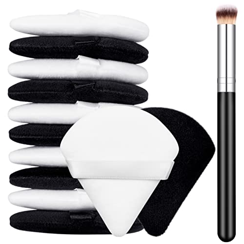 MELLIEX 10 Pièces Bouffées de Poudre Cosmétique, Houpette de Maquillage Triangle de Visage Houpette à Poudre en Coton avec Pinceau Anti-cernes pour Poudre Libre de Fond de Teint Cover
