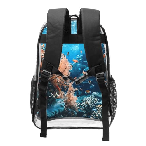 Coral Reef Print Work Travel Stadium Events Transparent Backpack PVC Clear Bag Large Side Pockets2